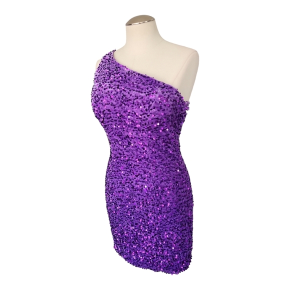 Purple One Shoulder Lilac Sequins Prom Homecoming Dress 6 - Picture 2 of 10